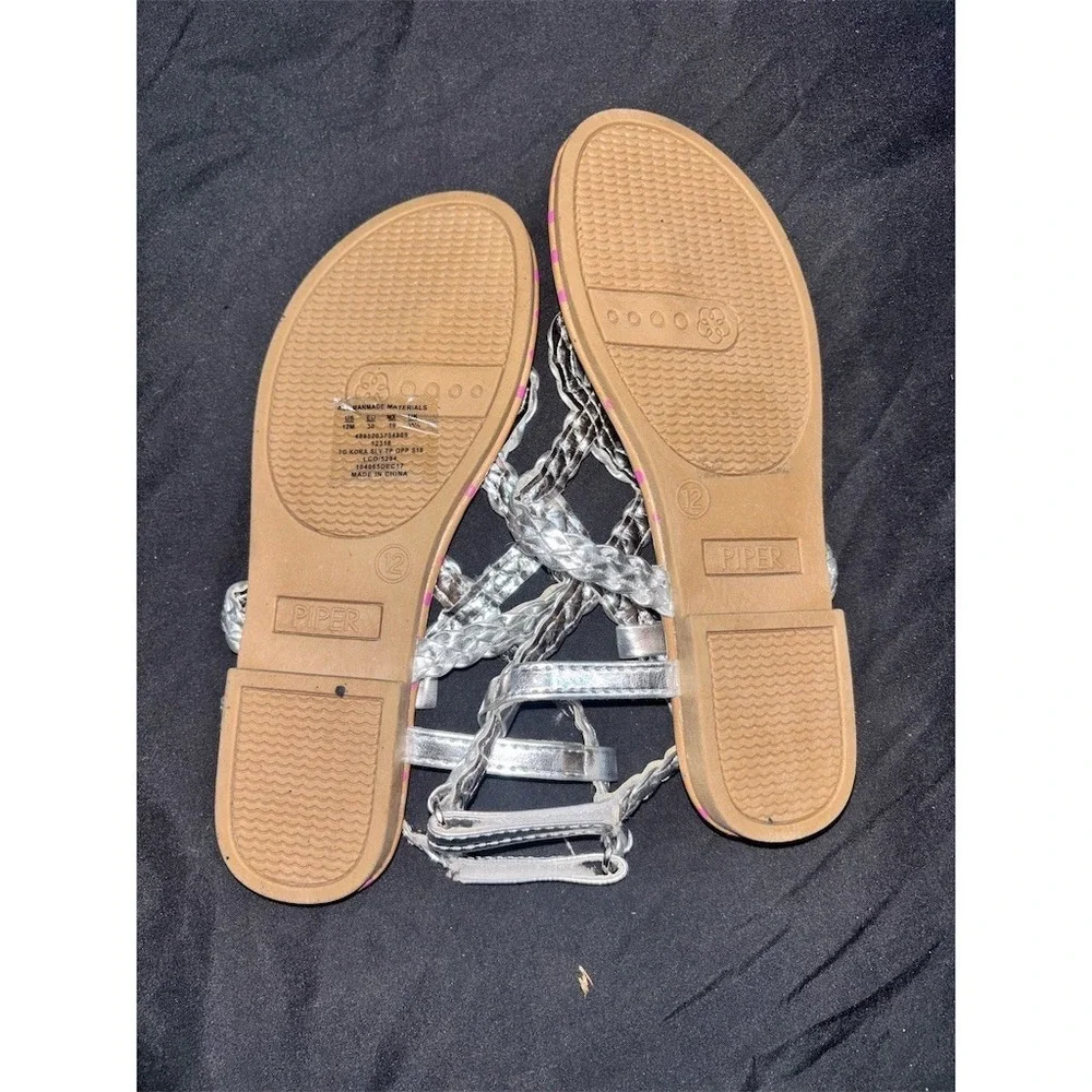 Piper Kora Toddler Girls size 12 Gladiator Sandal Silver Braided Strap Pink Dot